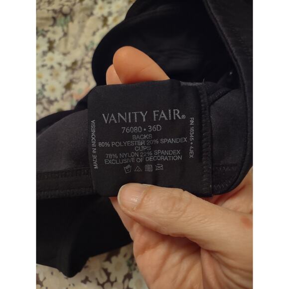 Vanity Fair Black Bra Lace Detail 36D - Picture 3 of 4